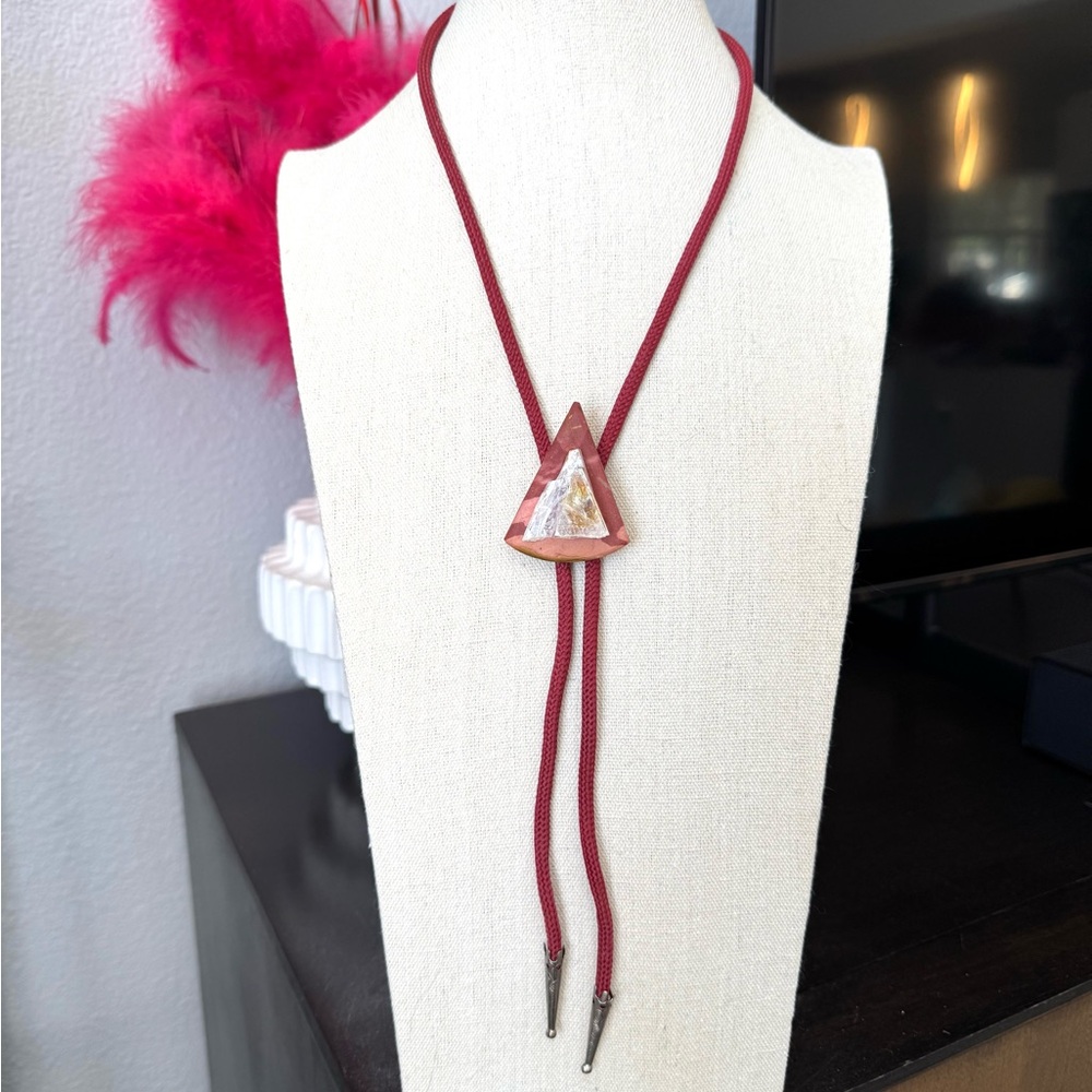 Southwest Red Triangle Bolo Tie Necklace